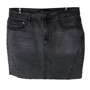Forever 21+ 0X Jean Mini Skirt Washed Black Studded Denim Goth Punk Grunge